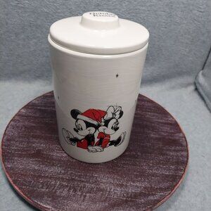 Disney Holiday Ceramic Jar With Lid Featuring Mickey & Minnie Mouse Design Zrike
